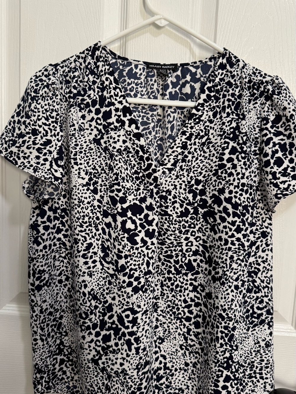 Hilary Radley Black & White Leopard Print V-No eck Blouse